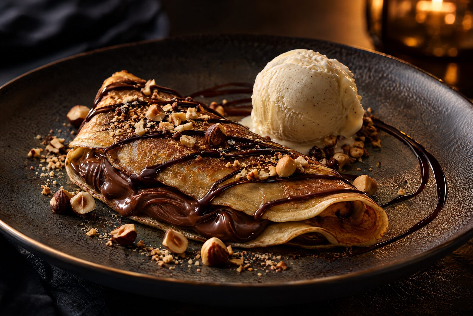 Panqueca gourmet de Nutella com sorvete de creme